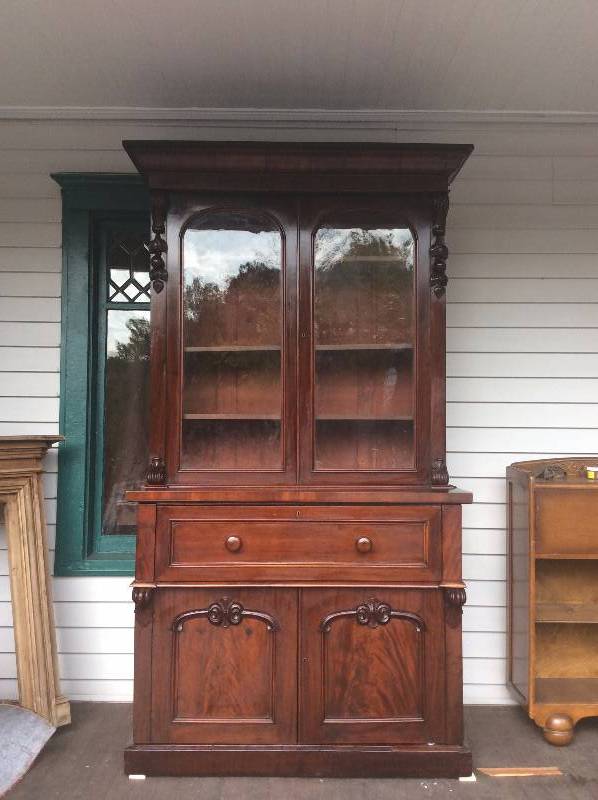 1880 S Victorian Mahogany Walnut Carved Secretary Desk And