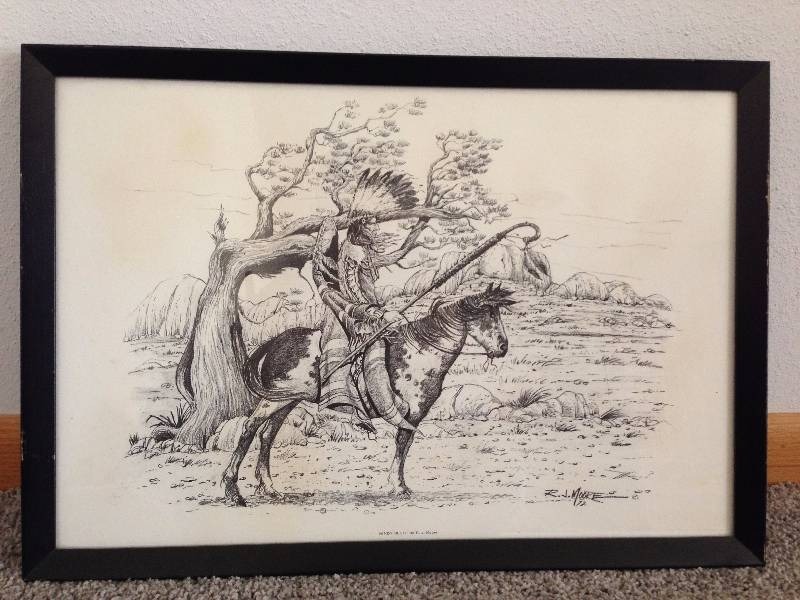 Windy Bluff sketch by R.J. Moore Art Vintage Framed Paintings and