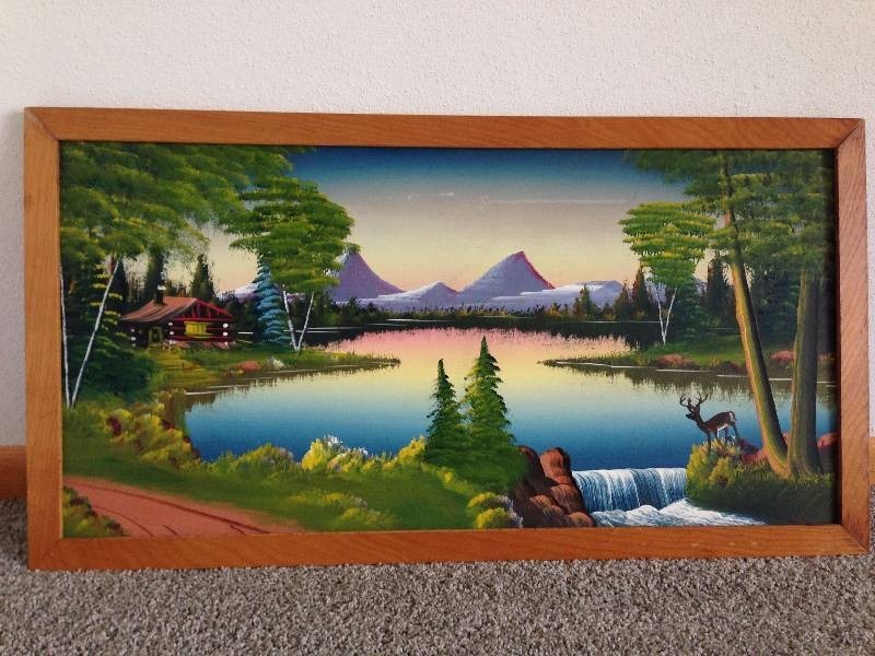 Vintage Oil Painting of Cabin at the Lake by Jake Overbeek Art