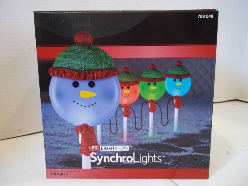 Gemmy LED LightShow SynchroLights 4 Snowman Color Changing Pathway