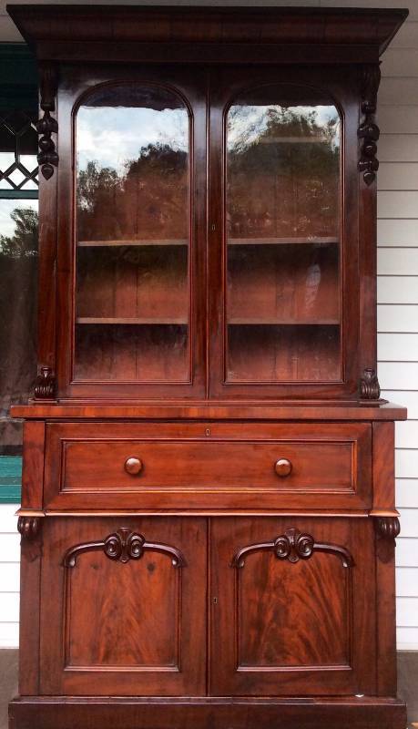 Victorian Mahogany Walnut Carved Secretary Desk And Bookcase