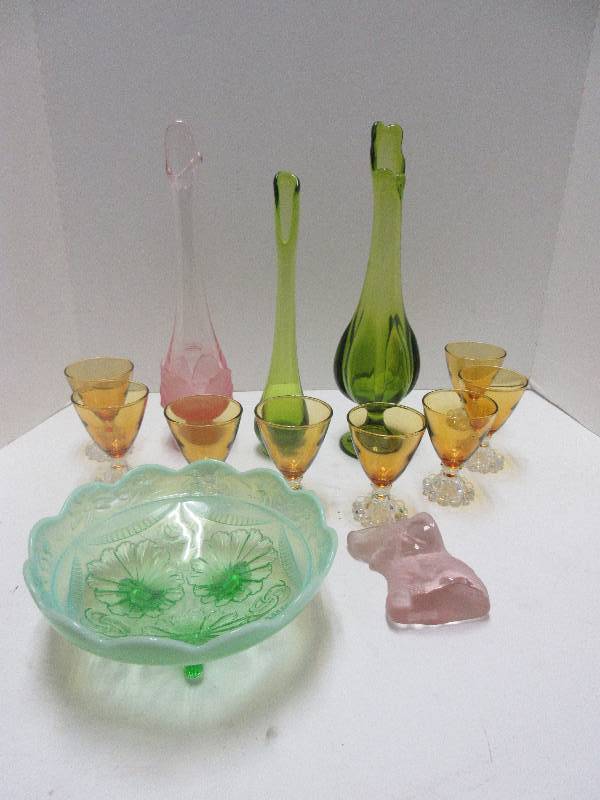 Colorful Glassware Amber Green And Pink Viking Glass Vase