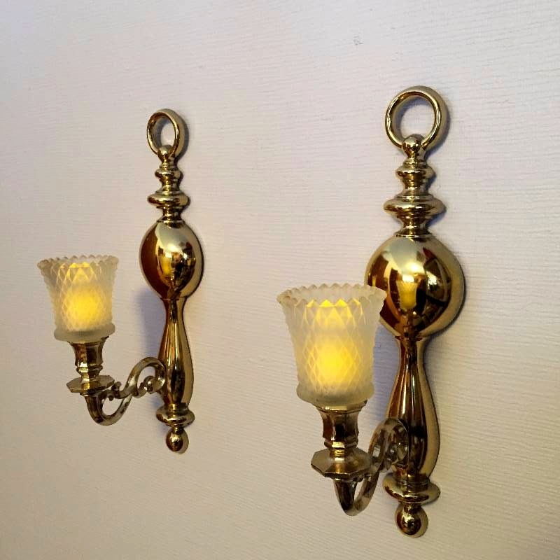 Pair Of Beautiful Gold Brass Style Double Candle Wall