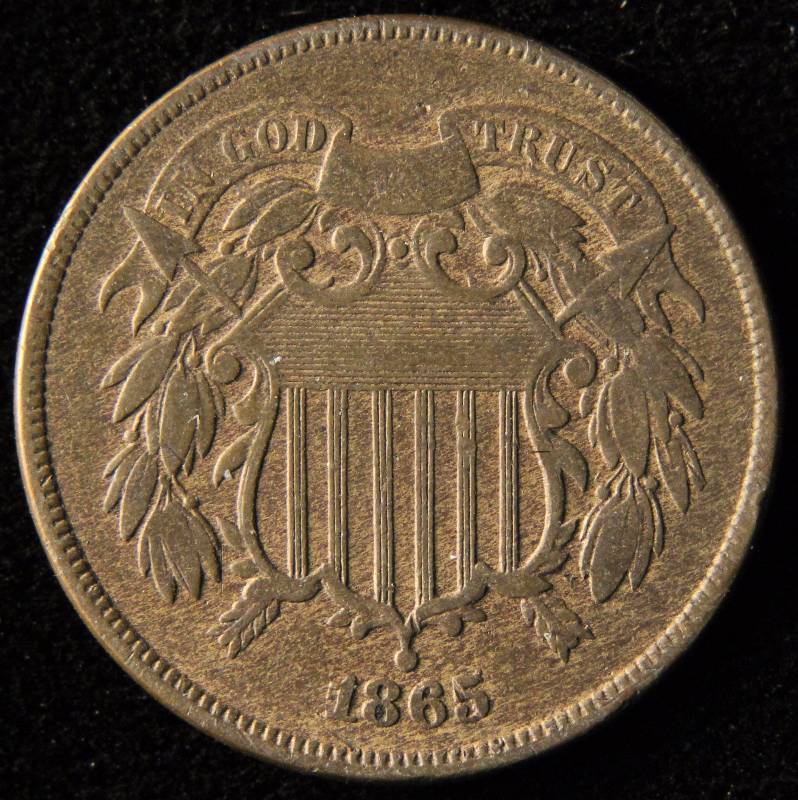 1865 Us 2 Cent Piece Fine February 3rd Rare Coin Auction K Bid