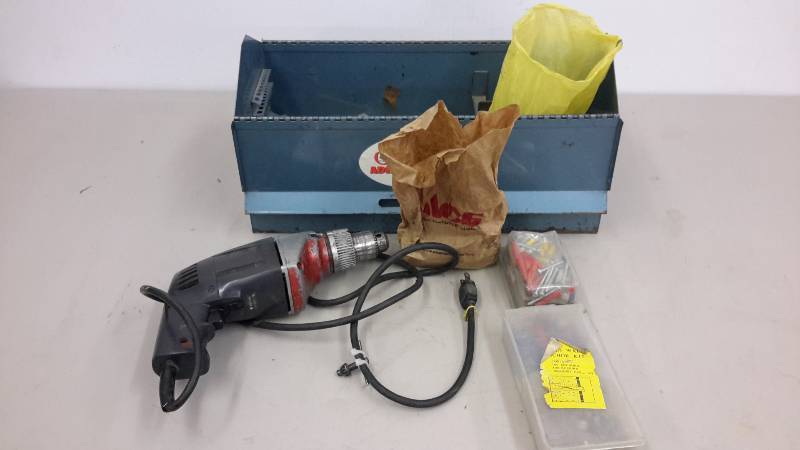 lot 149 image: Hammer drill, case, and hardware