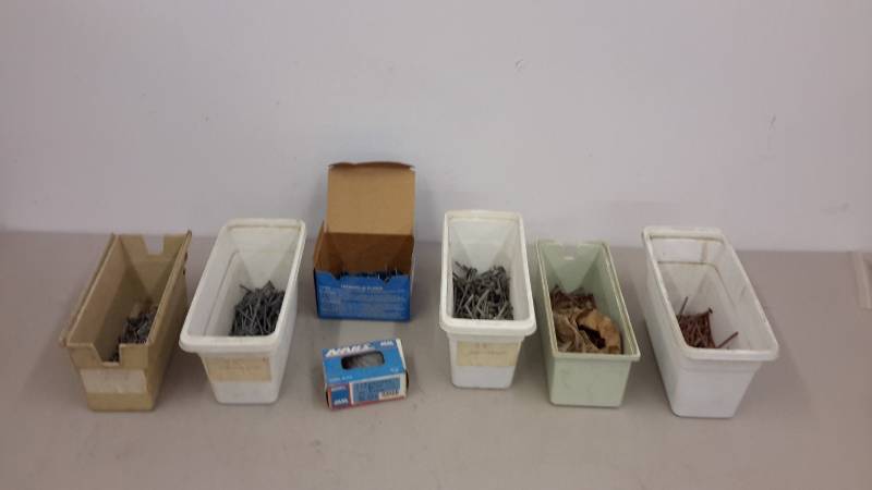 lot 173 image: Hardware bins with nails