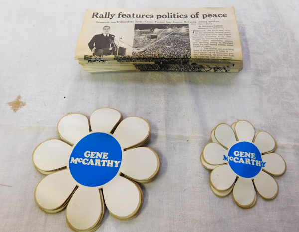 Gene McCarthy political window automobile stickers and handbill
