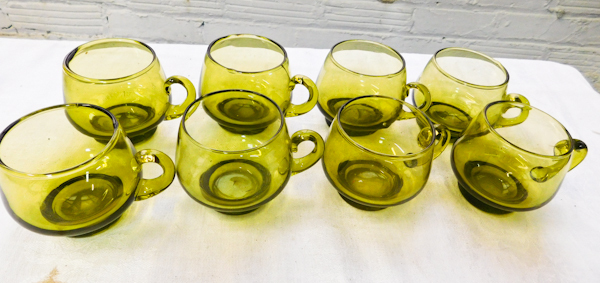 eight green glass espresso cups