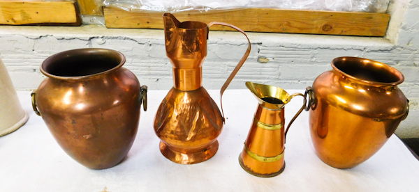 copper pitchers and vases