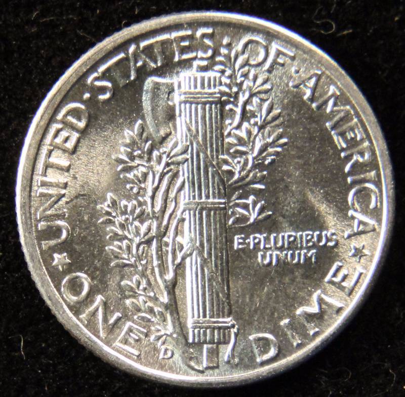 1943-D MERCURY SILVER DIME BU