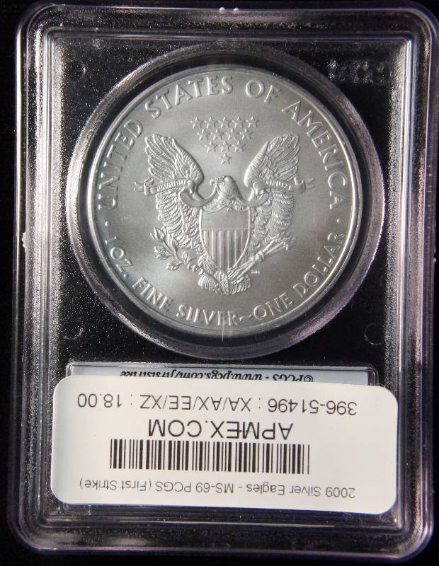 2009 AMERICAN SILVER EAGLE .999 FINE SILVER 1 TROY Oz. PCGS MS69 FIRST STRIKE