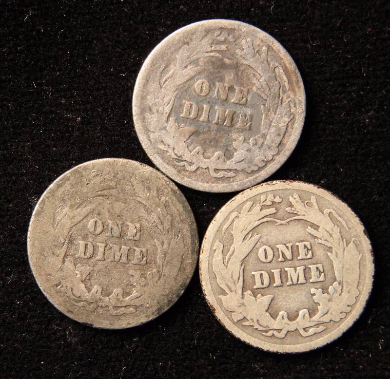 GROUP OF 3 SILVER BARBER DIMES