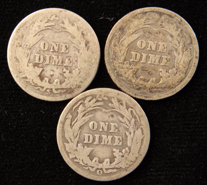 GROUP OF 3 SILVER BARBER DIMES