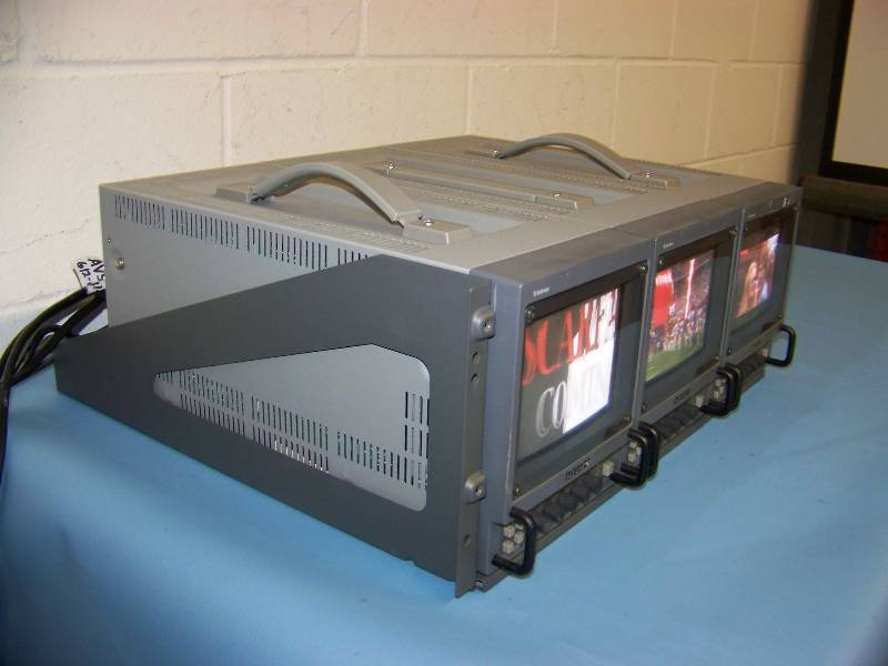 lot 76 image: (3) Sony, 5, Trinitron, Color Video Monitors in Rack Shelf