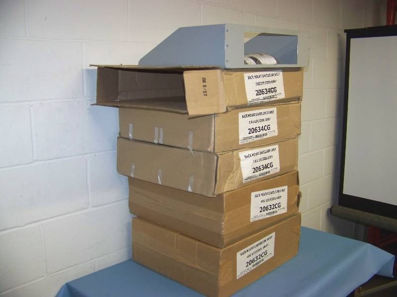 lot 95 image: (5) Rack Mount, Cantilever Shelves - BRAND NEW in original boxes