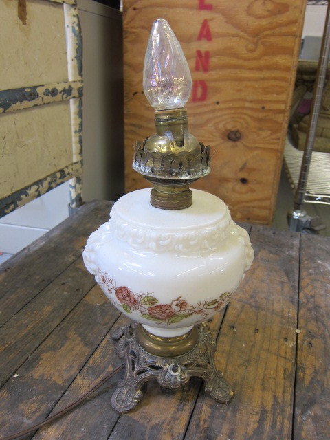 Milk Glass and Brass Lamp