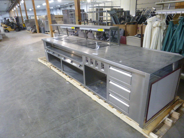 lot 13 image: Steam Wells Table with Heat Lamps