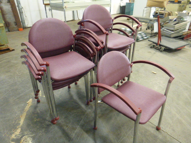 lot 88 image: 10 Commercial Burgundy Armed Chairs