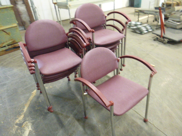 lot 90 image: 10 Commercial Burgundy Armed Chairs
