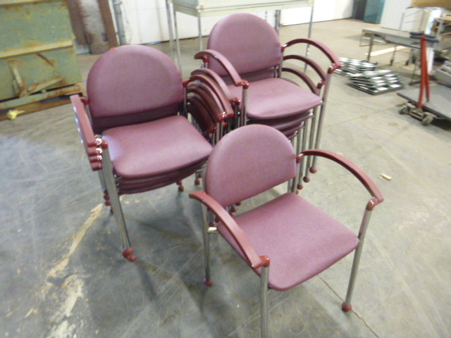 lot 91 image: 10 Commercial Burgundy Armed Chairs