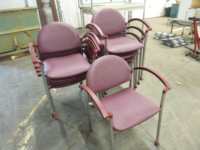 lot 92 image: 10 Commercial Burgundy Armed Chairs