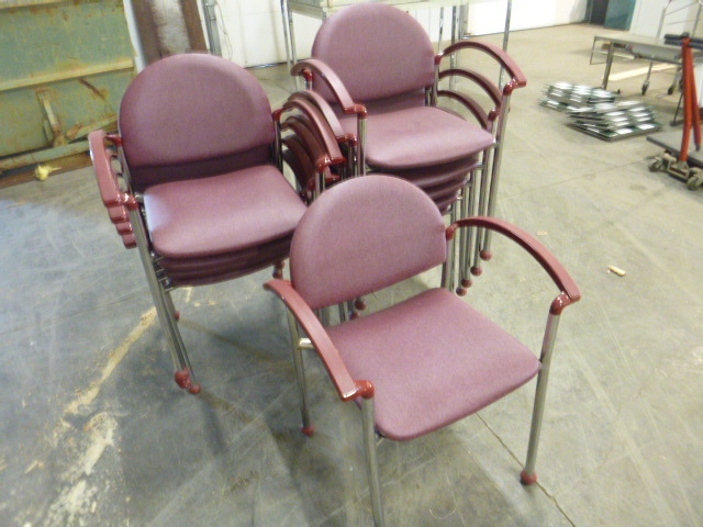 lot 93 image: 10 Commercial Burgundy Armed Chairs