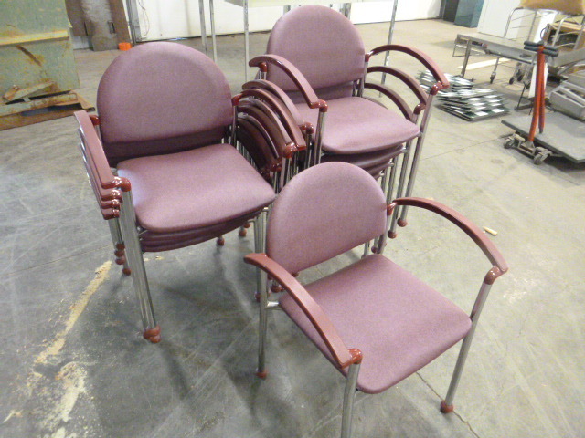 lot 95 image: 10 Commercial Burgundy Armed Chairs