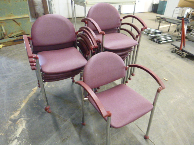 lot 96 image: 10 Commercial Burgundy Armed Chairs