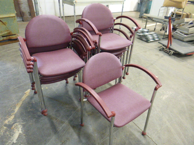 lot 97 image: 10 Commercial Burgundy Armed Chairs