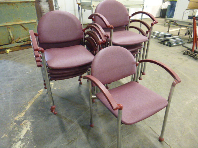 lot 98 image: 10 Commercial Burgundy Armed Chairs
