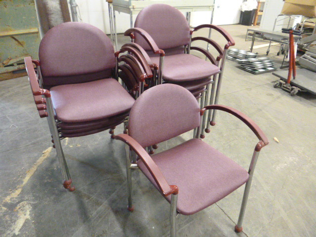 lot 99 image: 10 Commercial Burgundy Armed Chairs