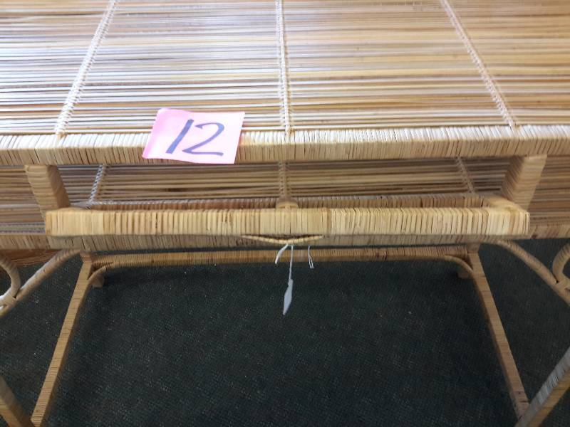 lot 12 image: Wicker Desk with opening front. 38 in x 18 in x 39 in h