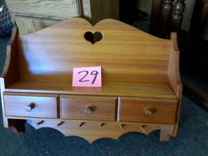 lot 29 image: Solid oak side table with cabinet and drawer