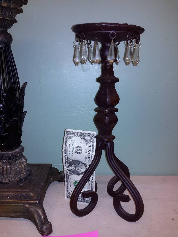 lot 88 image: 2 Metal Candle holders.. 1, wcrystals.. Nice shape