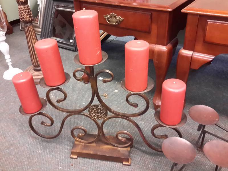 lot 74 image: 2 nice multi candle stands as pictured. Red Candles included