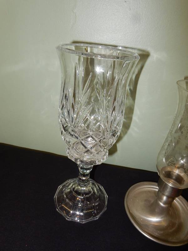 lot 66 image: Candle Hurricane holders as pictured.. All nice shape. Most pedestal type.  Bring your own packaging material
