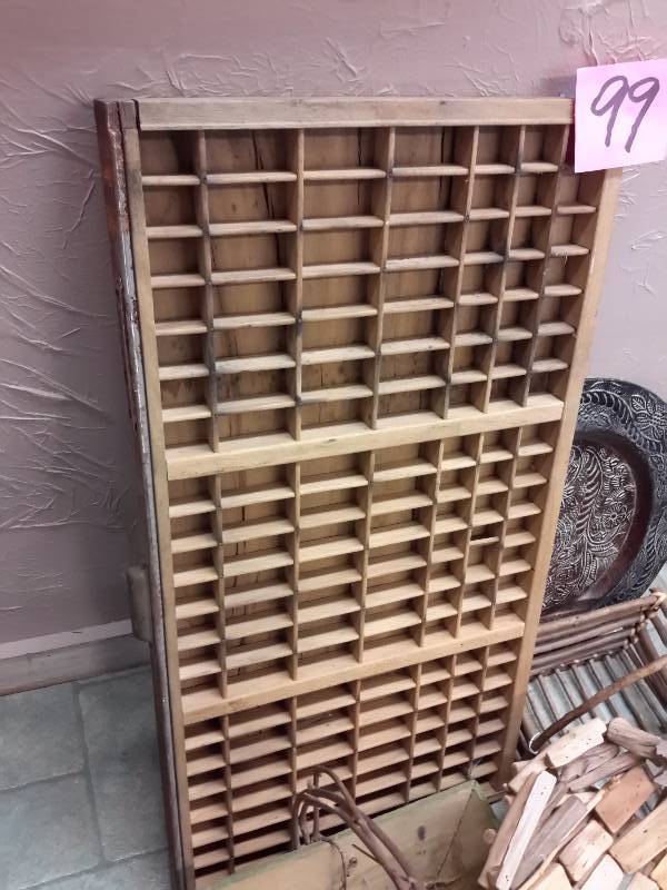lot 99 image: Misc. Folk Art pieces, plus Sectional Drawer.