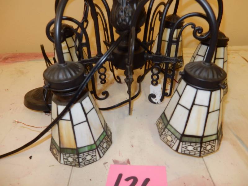 lot 126 image: 5 light chandelier..Black metal frame