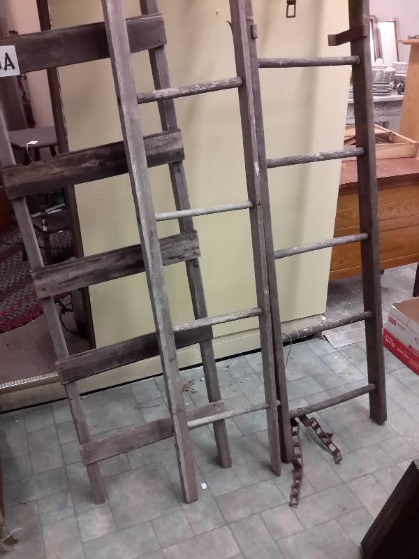 lot 170A image: 3 Old wood ladders