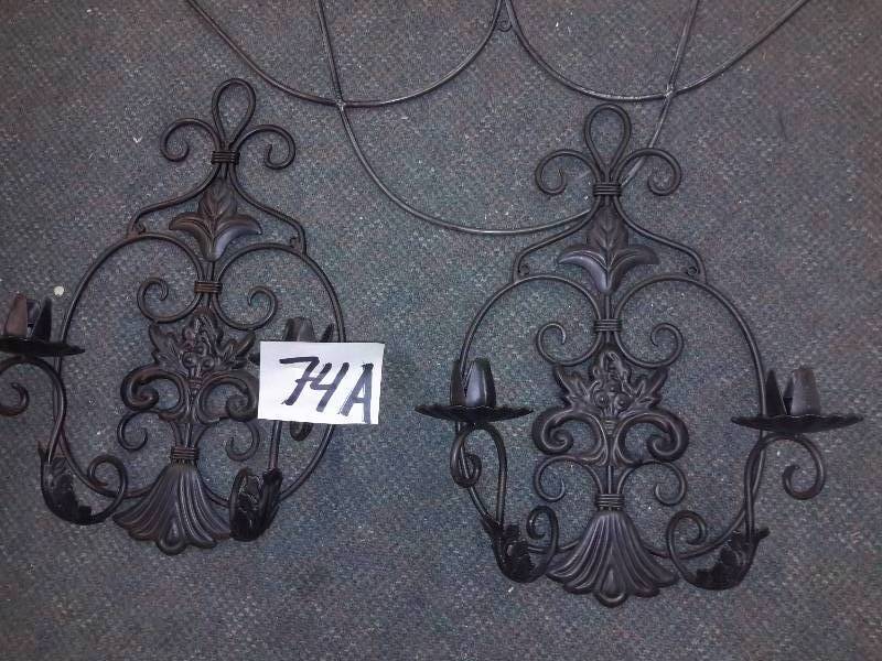 lot 74A image: 2 Black metal wall candle holders..
