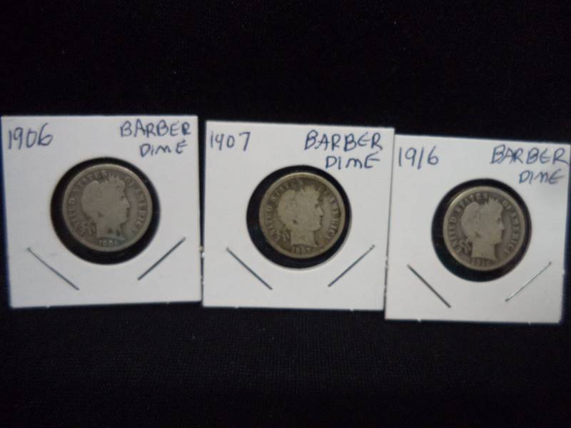1906, 1907, 1916 Barber Dimes