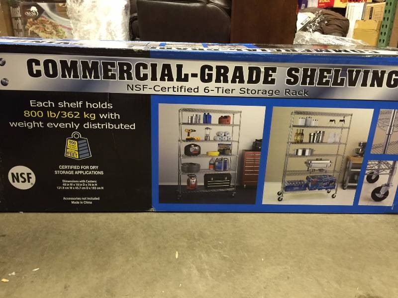 lot 19 image: Commercial Grade Shelving 6 Tier Shelving- Each Shelf Holds 800 Lbs New