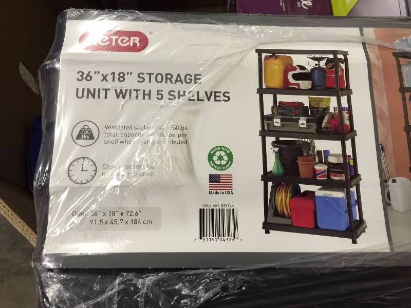 lot 15 image: Keter 5-Shelf Heavy Duty Resin Shelving Unit, 36W x 72 New