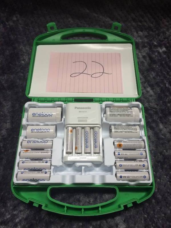 lot 22 image: Panasonic Eneloop Rechargeable 12 Battery Kit 8 AA , 4 AAA , 2 C , 2 D