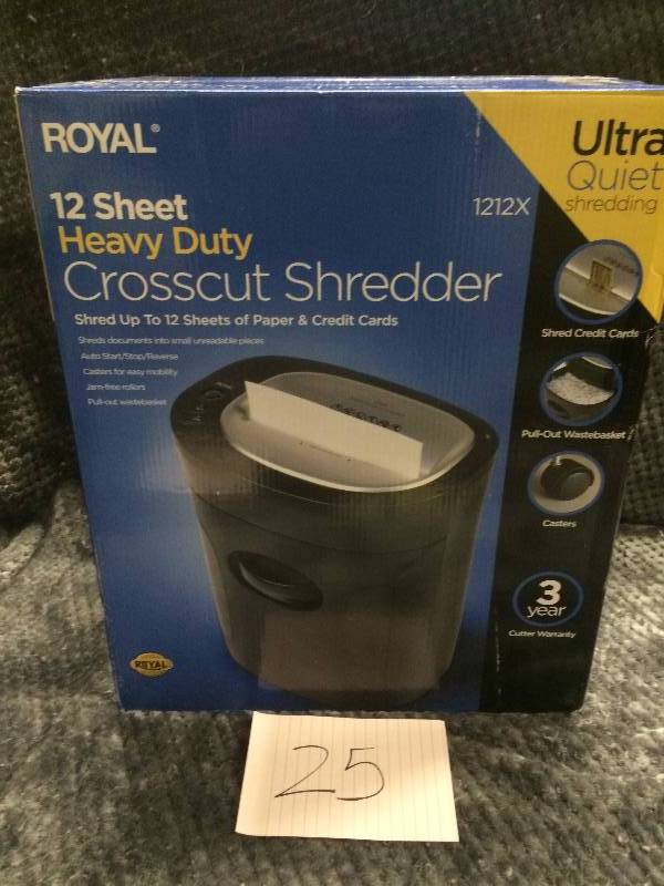 lot 25 image: Royal 1212X-  12-Sheet Cross Cut Shredder Shreds Credit Cards Console (Black)