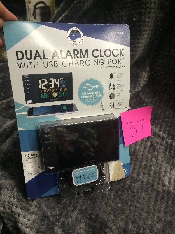 lot 37 image: La Crosse Technology C85183 Atomic Alarm Clock with USB, Multicolor