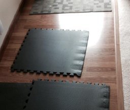 lot 44 image: Best Step Interlocking Comfort Flooring. 8 Pack plus Borders (2 x 2 x 38) (one Pack of 8 Tiles  32 sq. ft.) Anti-Fatigue, Microban Protected, Charcoal Gray Foam  NewFlooring