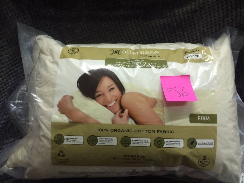 lot 56 image: Allerease Organic Cotton Pillows 2 Pack Jumbo Firm Hypoallergenic Unbleached