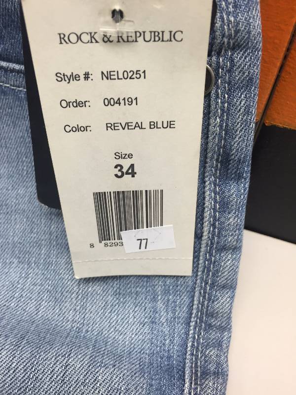 lot 77 image: ROCK & REPUBLIC JEANS, 34X34 REVEAL BLUE