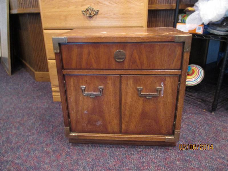 Nightstand Dresser With Brass Accents Has Wea...